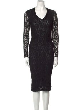 Dolce & Gabbana Black Lace Long-Sleeve Sheath Dress